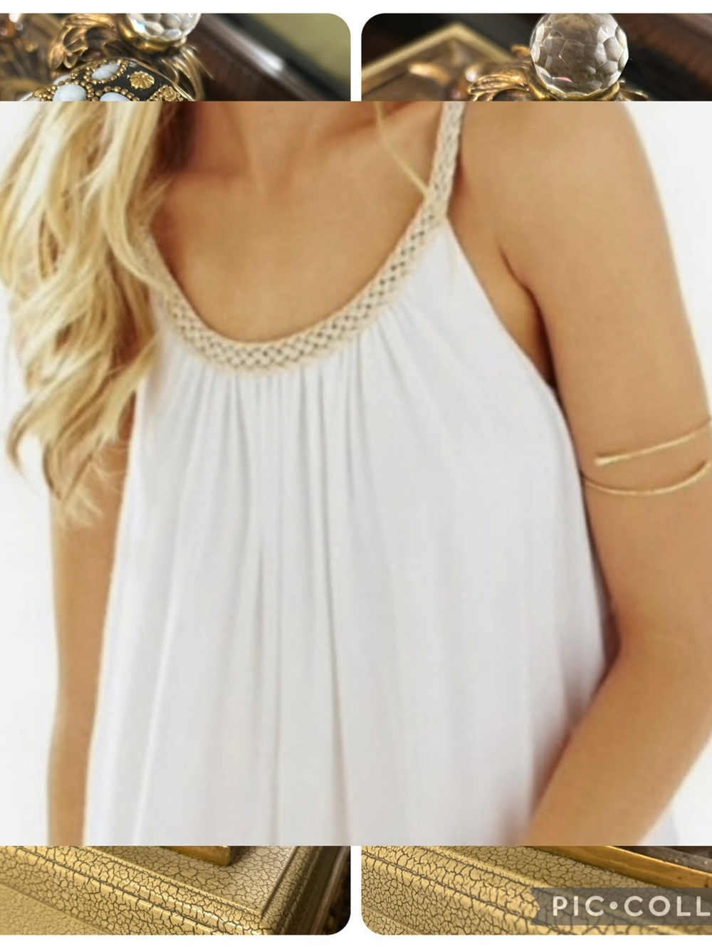 Sand & Spirit Cream Crinkle Tunic Dress with Braided Neckline Straps Size Med